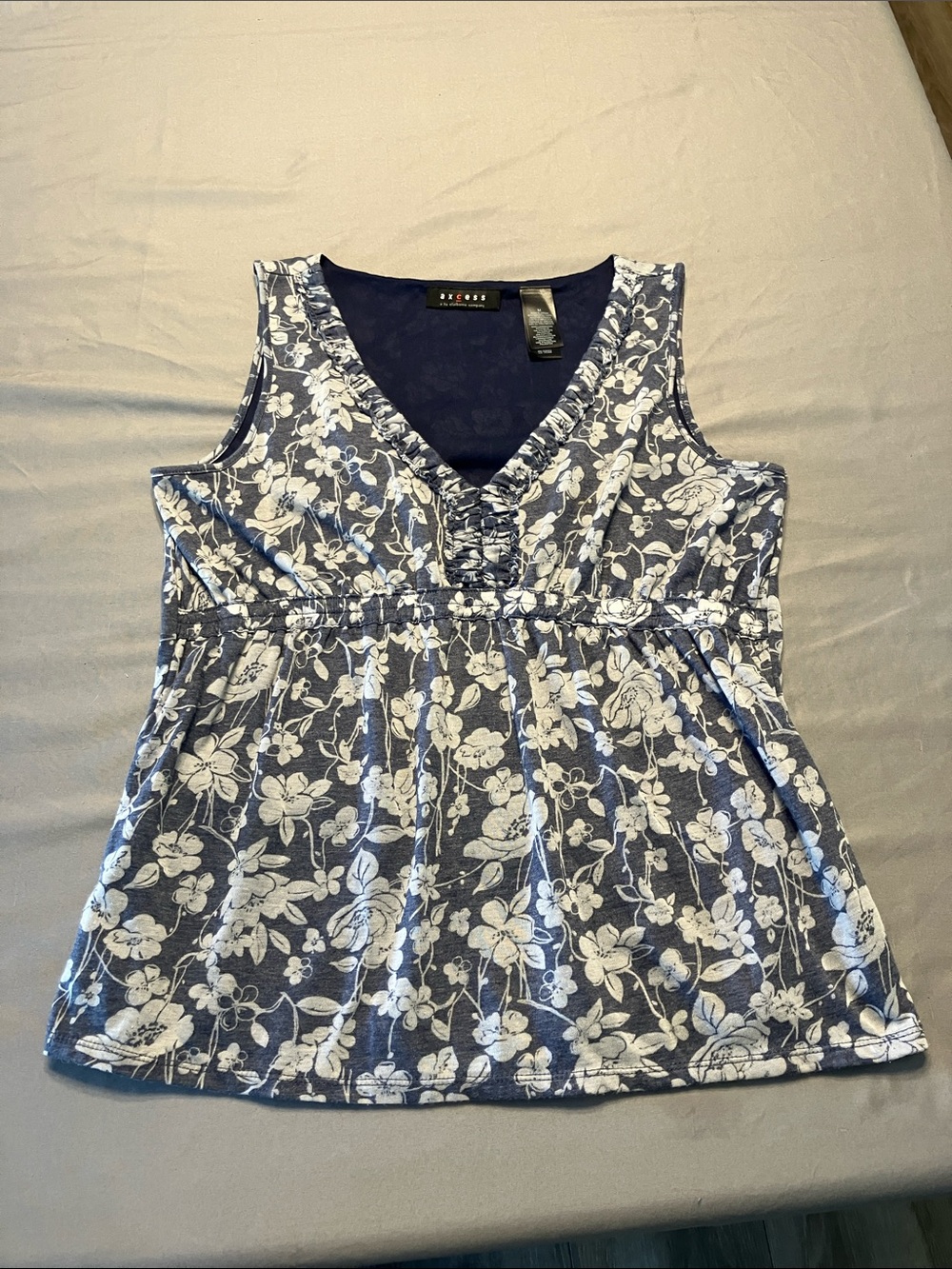 Axcess Navy Blue and White Floral V-Neck Tank